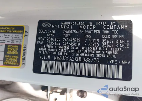 2017 Hyundai Tucson Sport from USA, damaged, VIN KM8J3CA2XHU383720